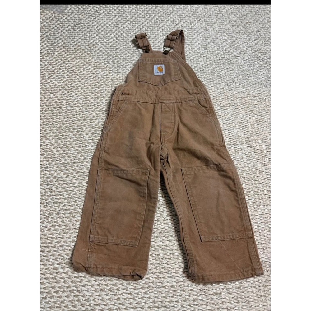Carhartt toddler Duck Brown Canvas Double Knee Bib Overalls Workwear 18-24 mon
